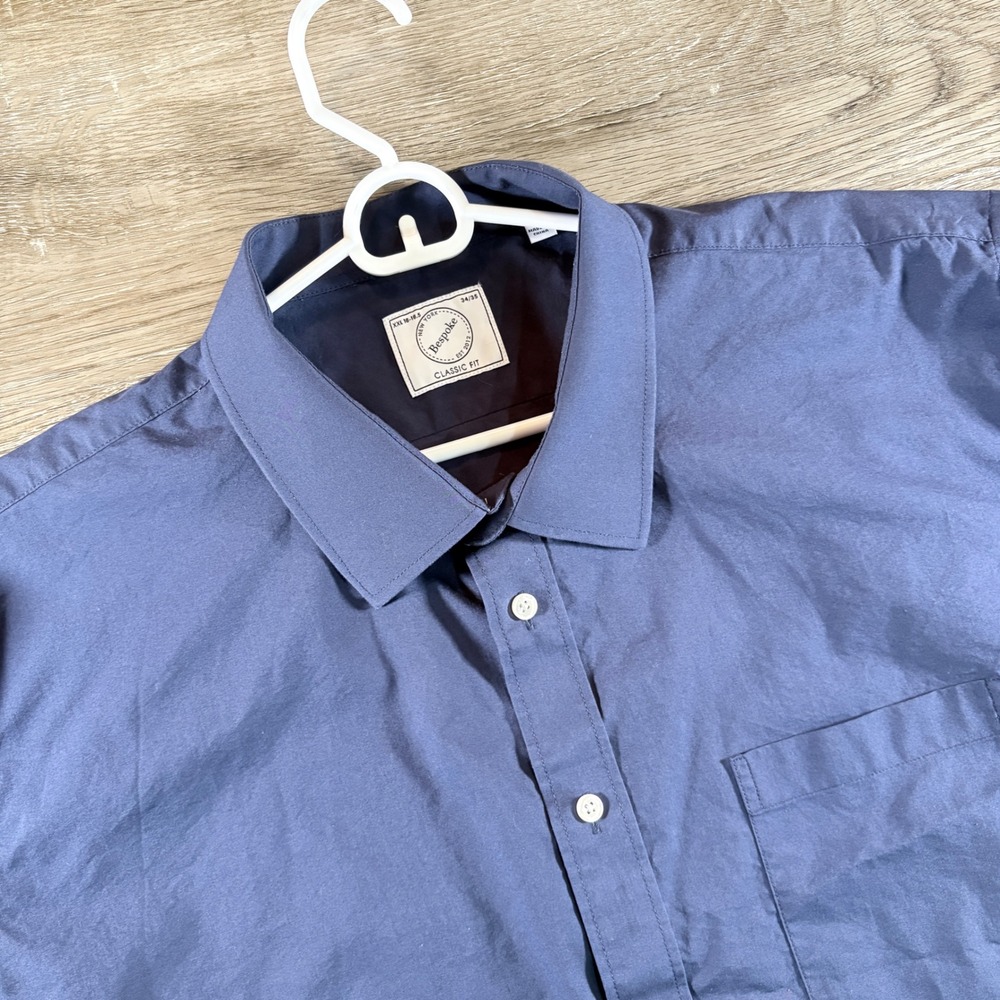Bespoke Men's Dress Button Down Blue Shirt Size 18-18.5 34/35
